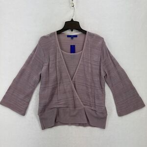 APT.9 Mauve Ribbed Knit Wrap Cardigan Sweater Textured Bell‎ Sleeve Pullover XL